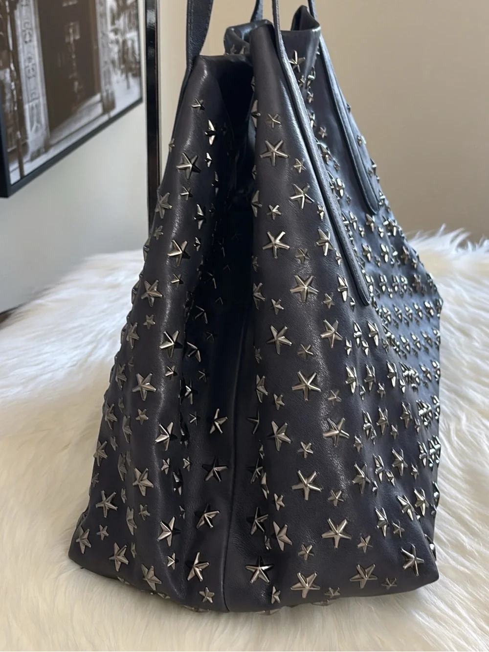 JIMMY CHOO Studded Star Leather Tote Bag - Navy Blue